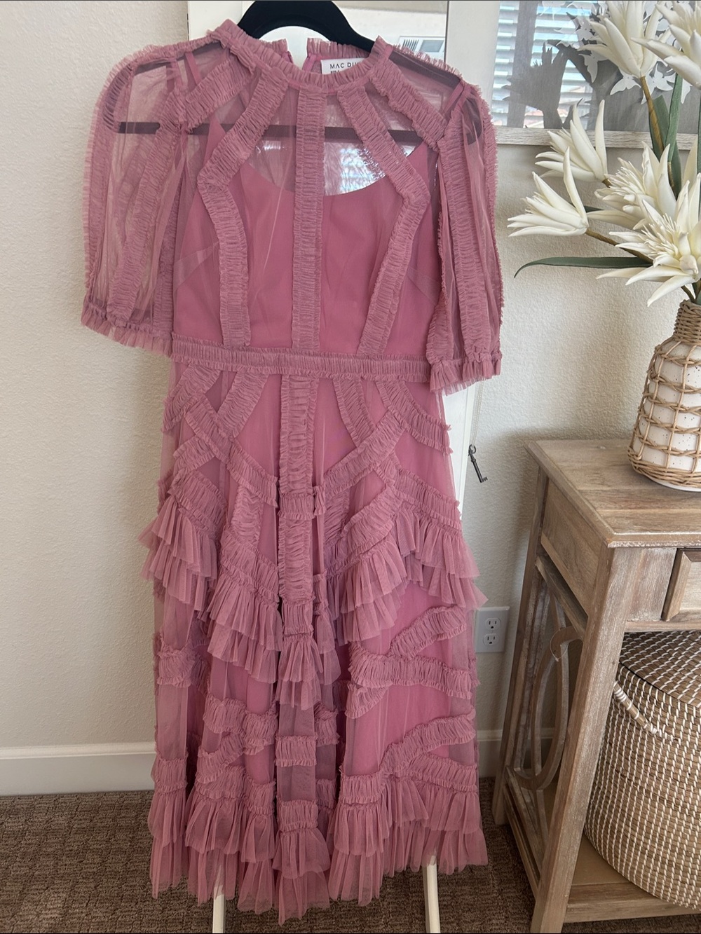 Mac Duggal Dusty Rose Ruffled tiered Dress